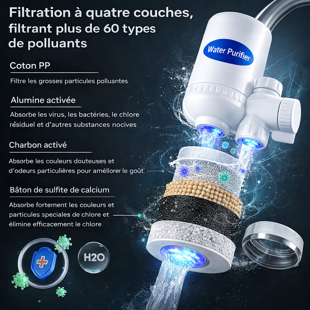 PURIFICATEUR D'EAU FILTRE À 5 COUCHES MINÉRAUX ALCALINS ET MICROBES